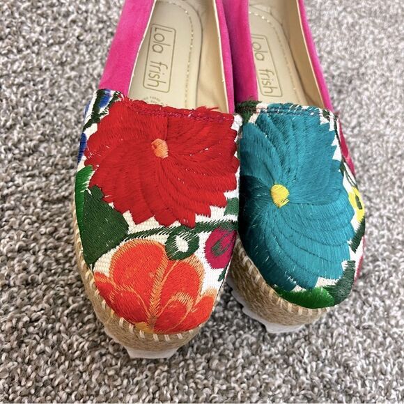 Lola Frish Floral Embroidered Platform Espadrille Slip On Size 23.5 or US 6.5 - Picture 5 of 14